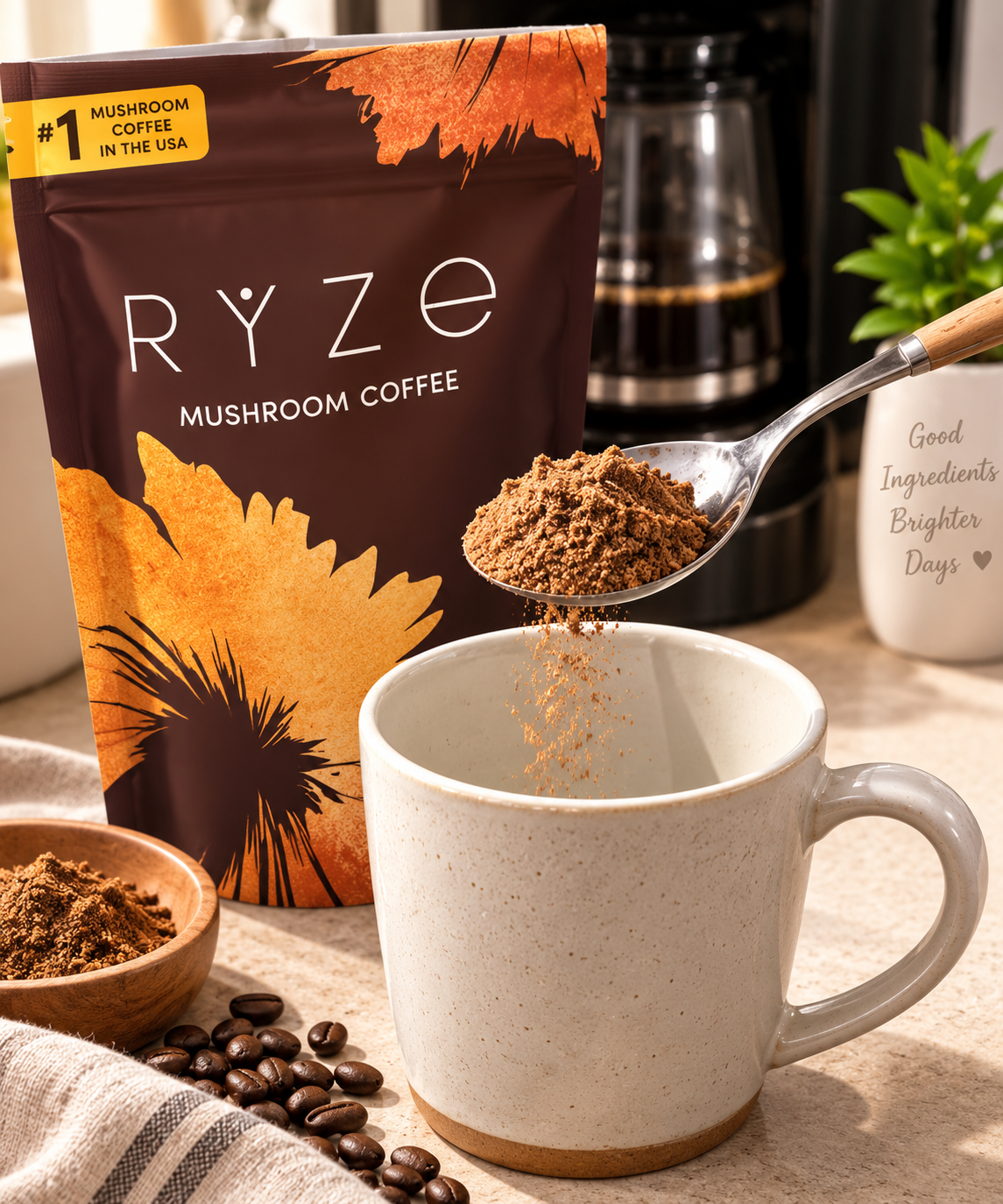 RYZE Mushroom Coffee – 30 Servings | Organic Focus & Energy Blend