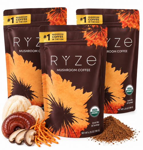 RYZE Mushroom Coffee – Pack of 3 | 90 Servings of Organic Focus & Energy